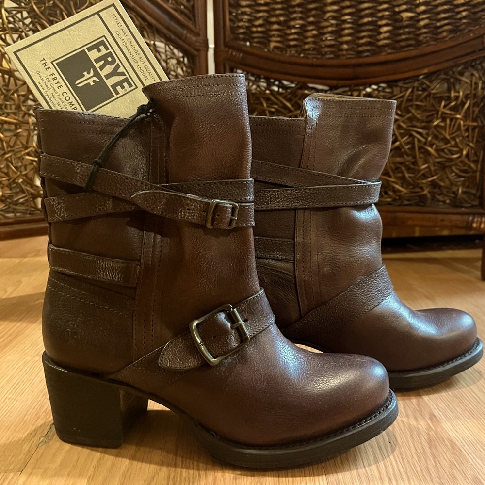 Vera Strappy Frye boots. Brand new in original packaging.